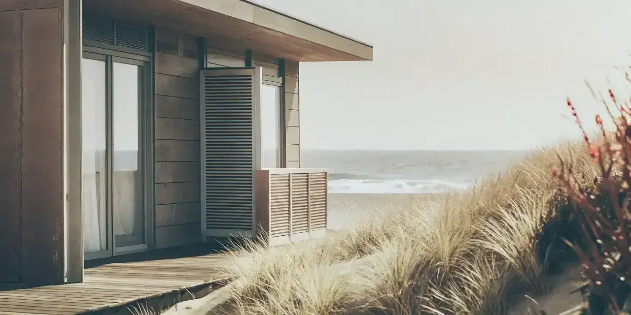 Protected outdoor HVAC system at a Delmarva coastal home