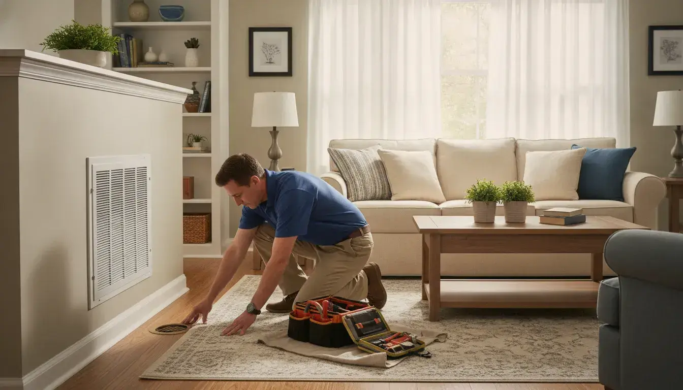 HVAC technician checking a home register to improve airflow in your home